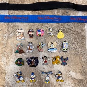 Disney pins with authentic Walt Disney World Lanyard